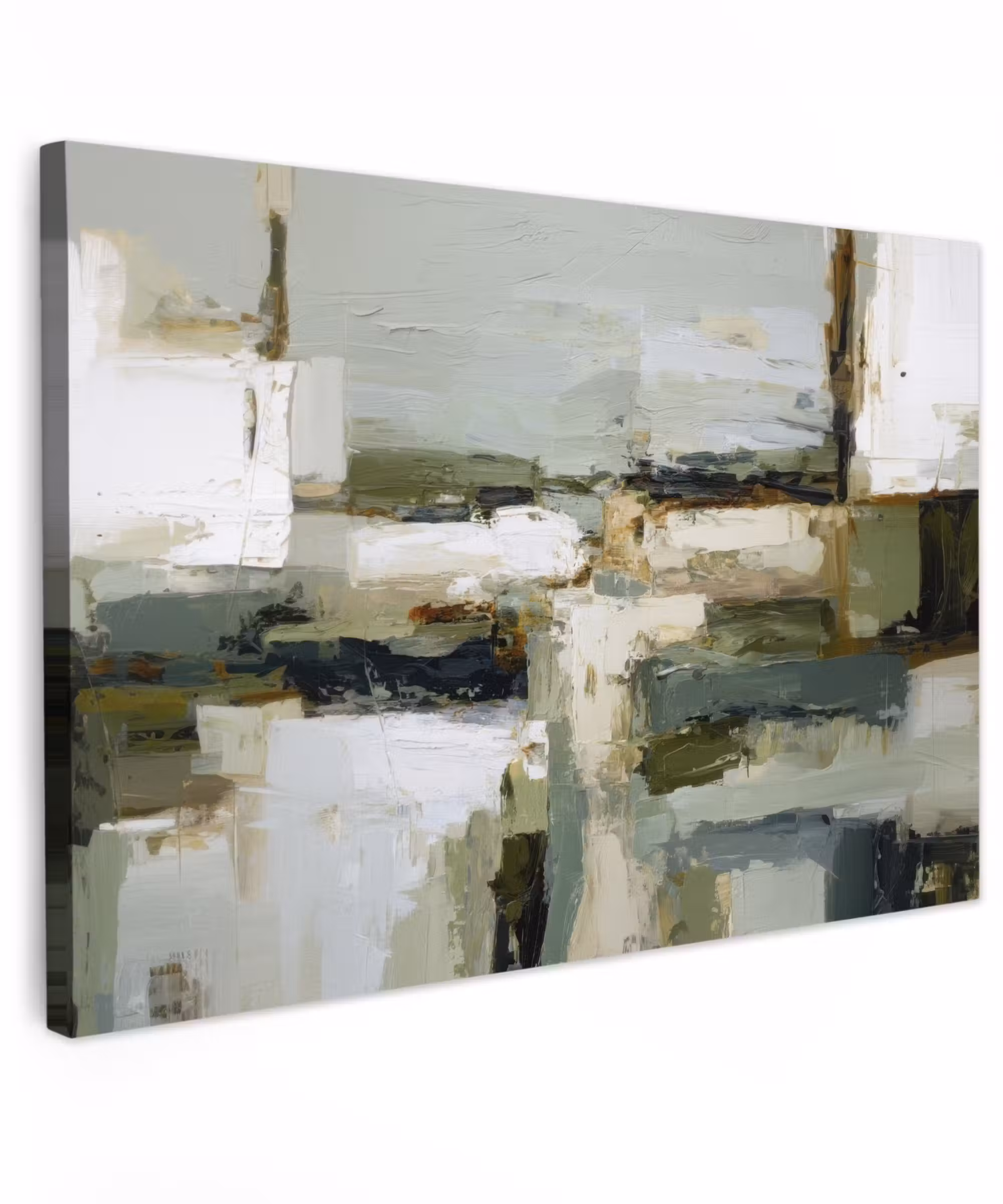 Canvas schilderij - Penseelstreken - Groen - Abstract - Japandi