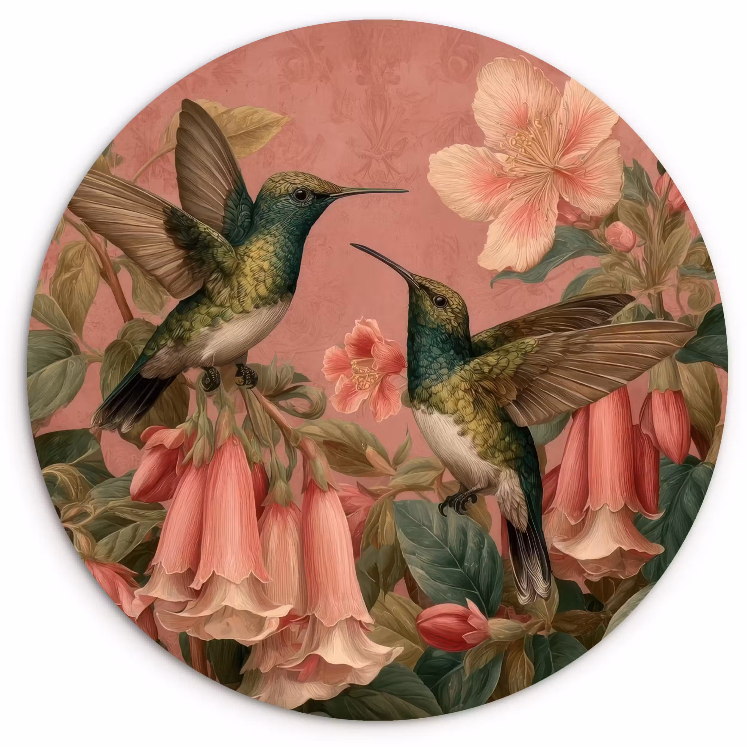 Muurcirkel - Kolibries - Bloemen - Groen - Roze