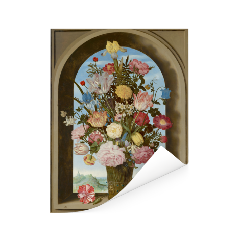 Vaas met bloemen in een venster - Schilderij van Ambrosius Bosschaert de Oude Poster