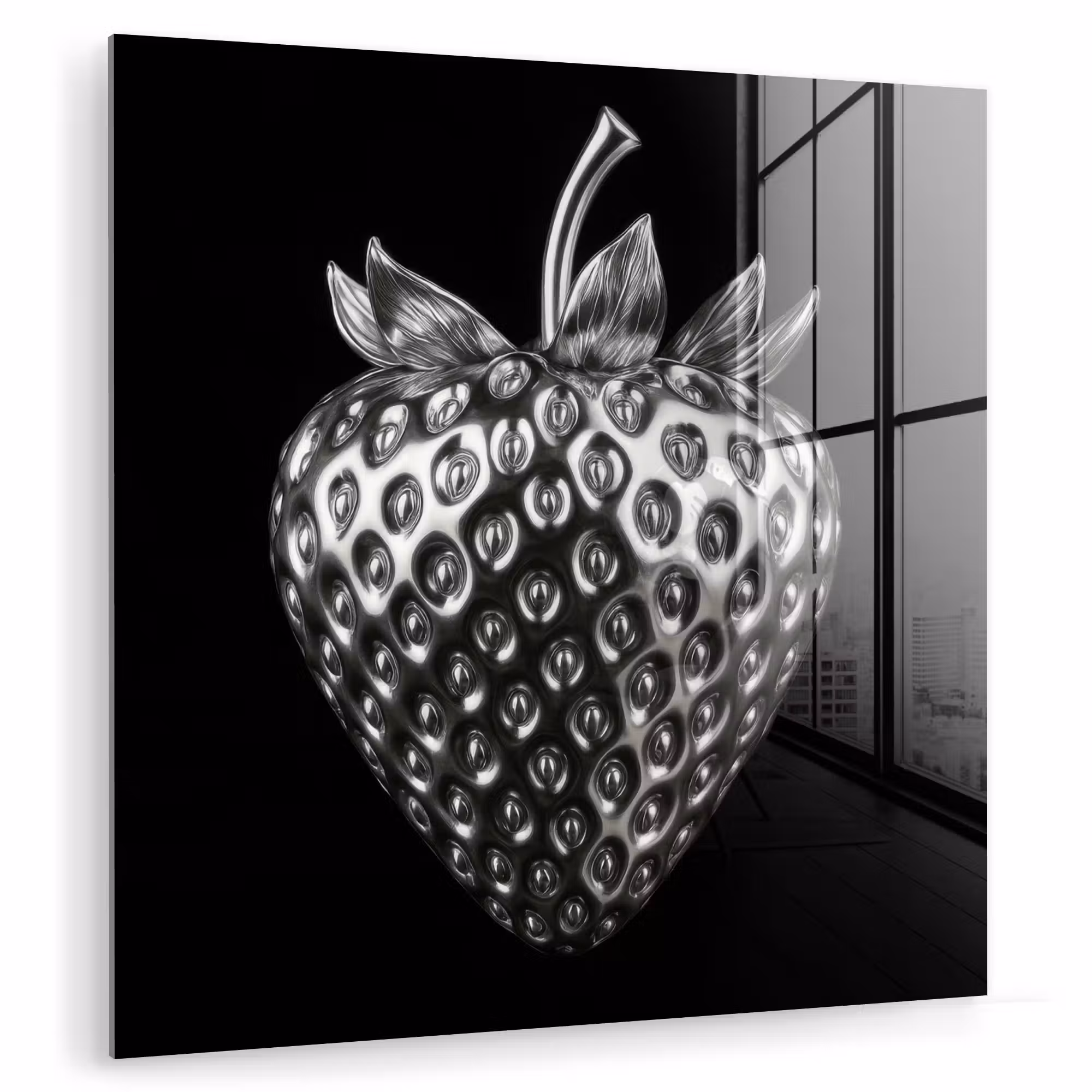 Glas schilderij - Aardbei - Zaadstructuur - Realistisch