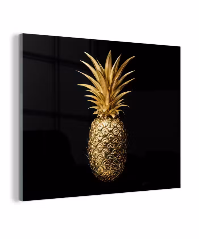 Glas schilderij - Ananas - Zwart - Goud - Luxe