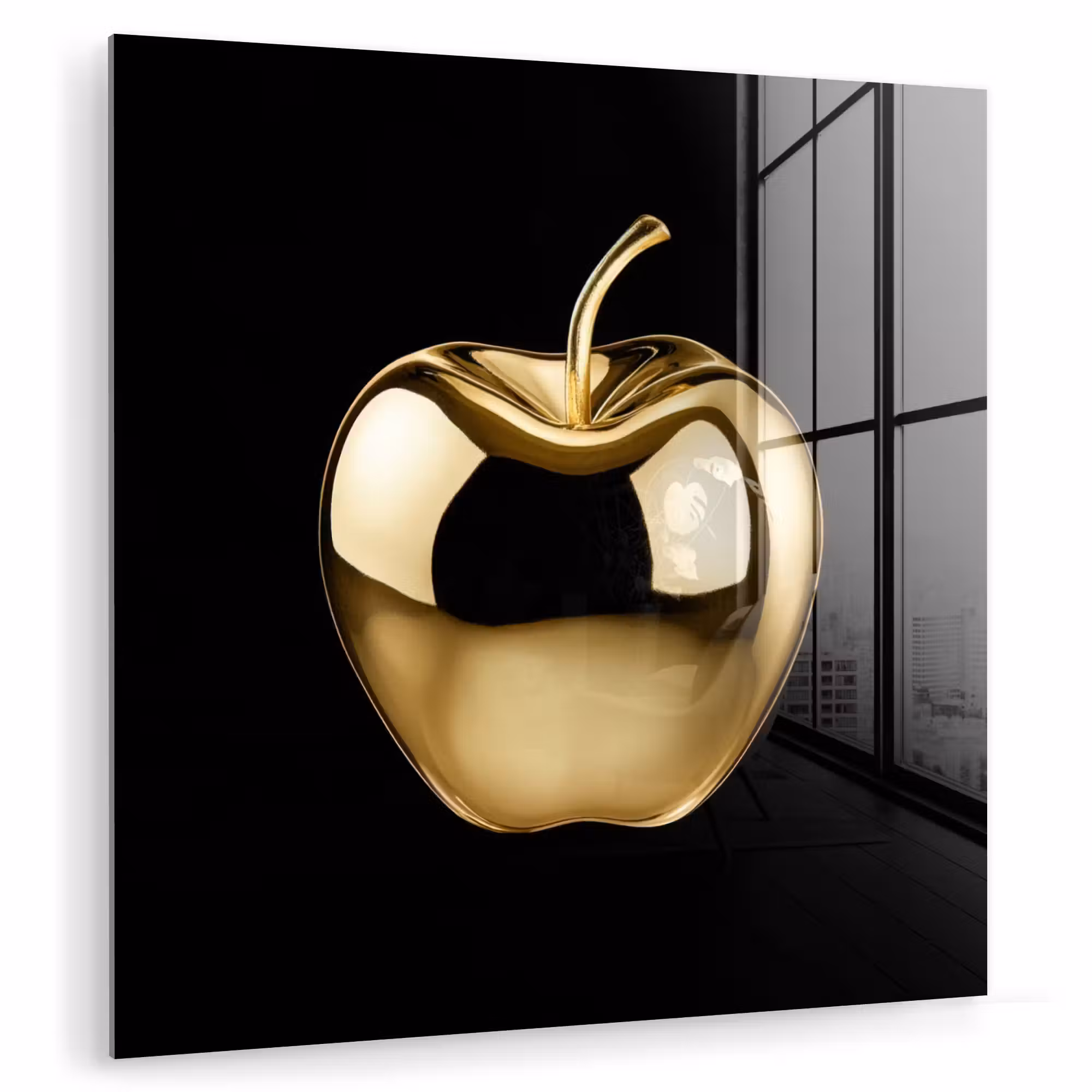 Glas schilderij - Appel - Goud - Chrome - Zwart