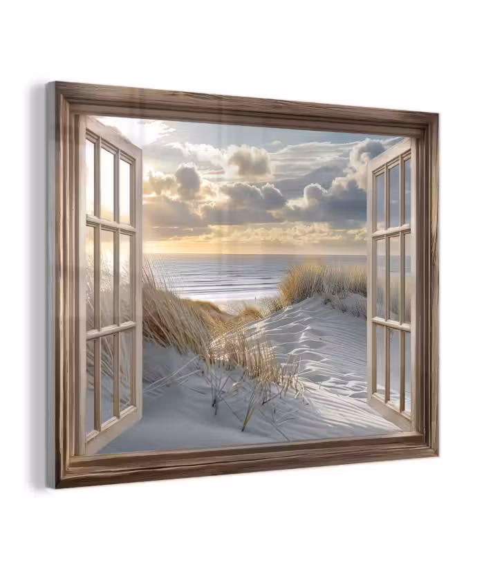 Glas schilderij - Doorkijk - Strand - Duinen - Zee - Natuur
