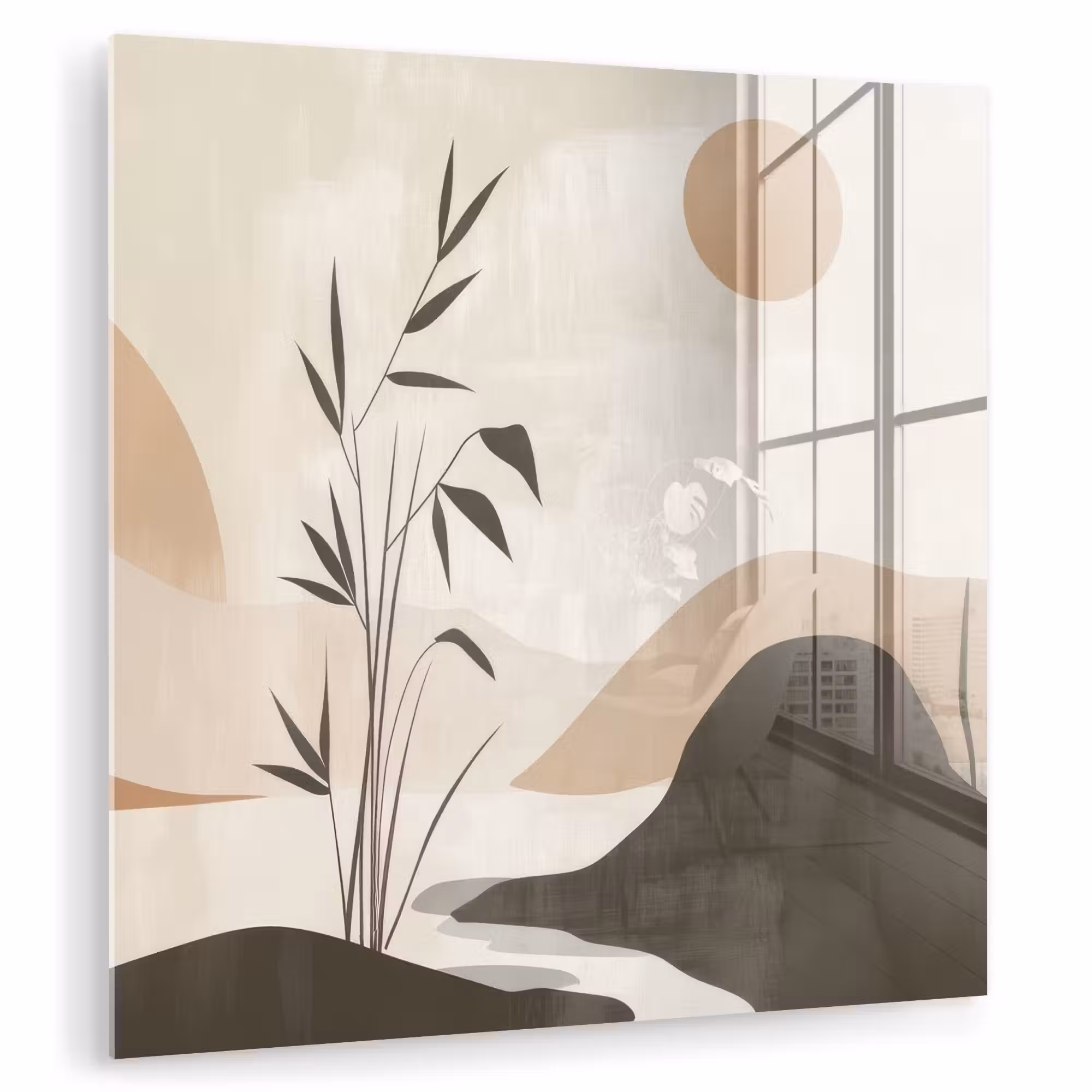 Glas schilderij - Japandi - Landschap - Beige