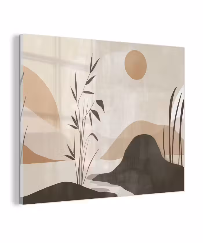 Glas schilderij - Japandi - Landschap - Beige