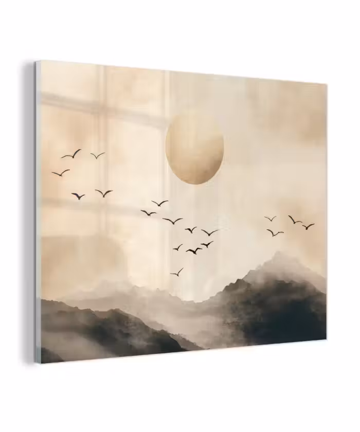 Glas schilderij - Landschap - Japandi - vogel