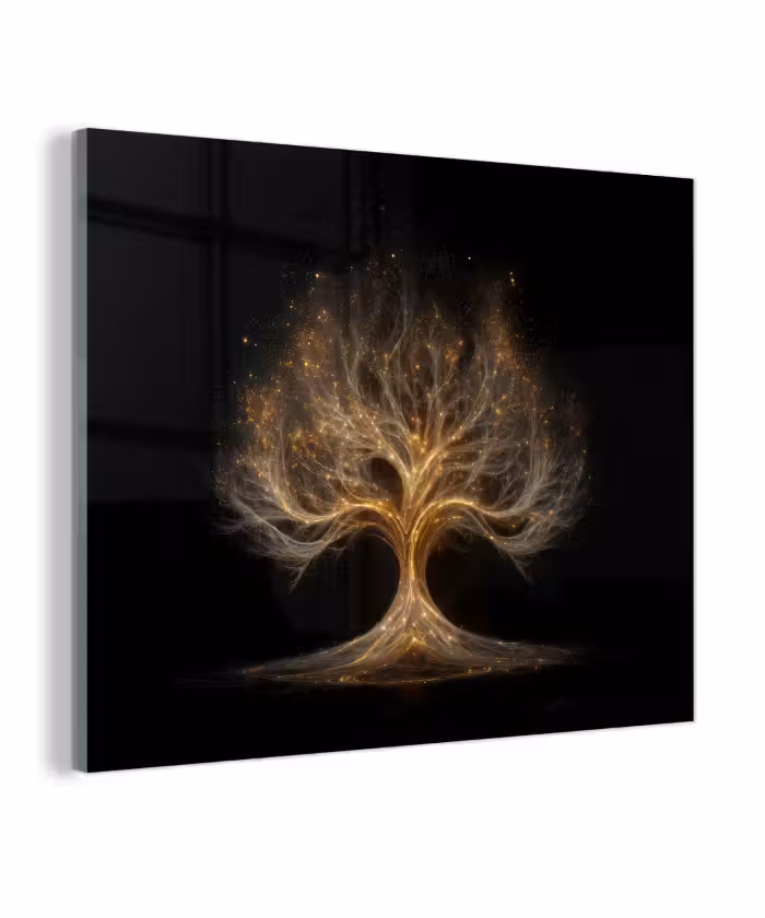 Glas schilderij - Lichtjes - Boom - Abstract - Zwart