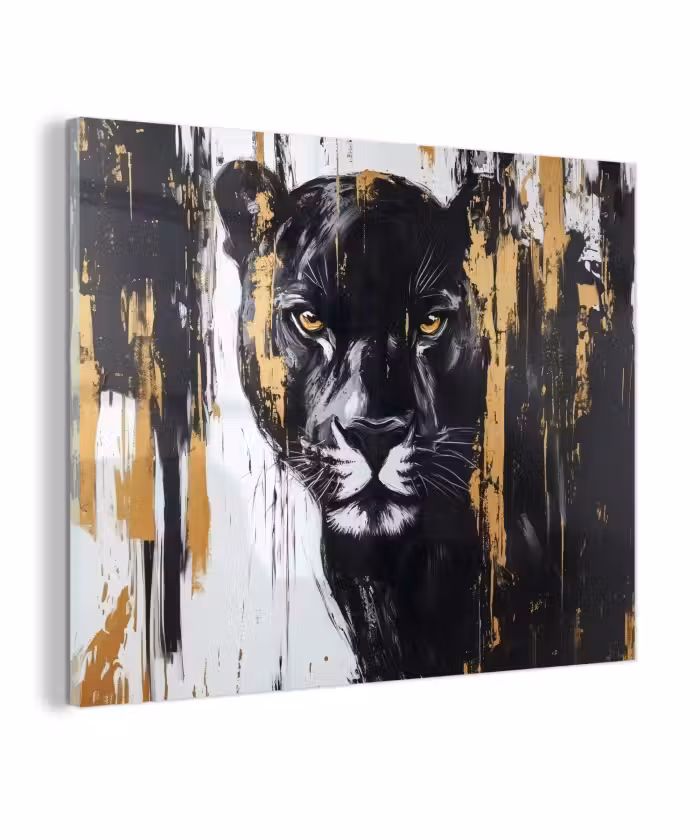 Glas schilderij - Panter - Zwart - Abstract - Verfstreken