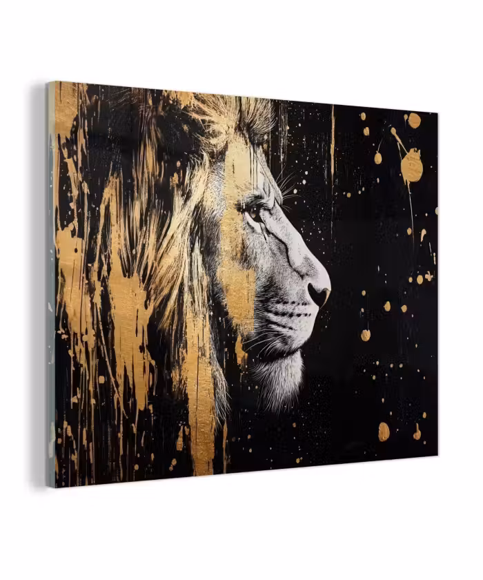 Glas schilderij - Portret - Leeuw - Abstract - Goud