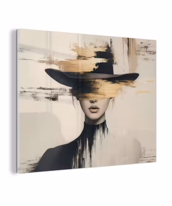 Glas schilderij - Vrouw - Hoed - Verf